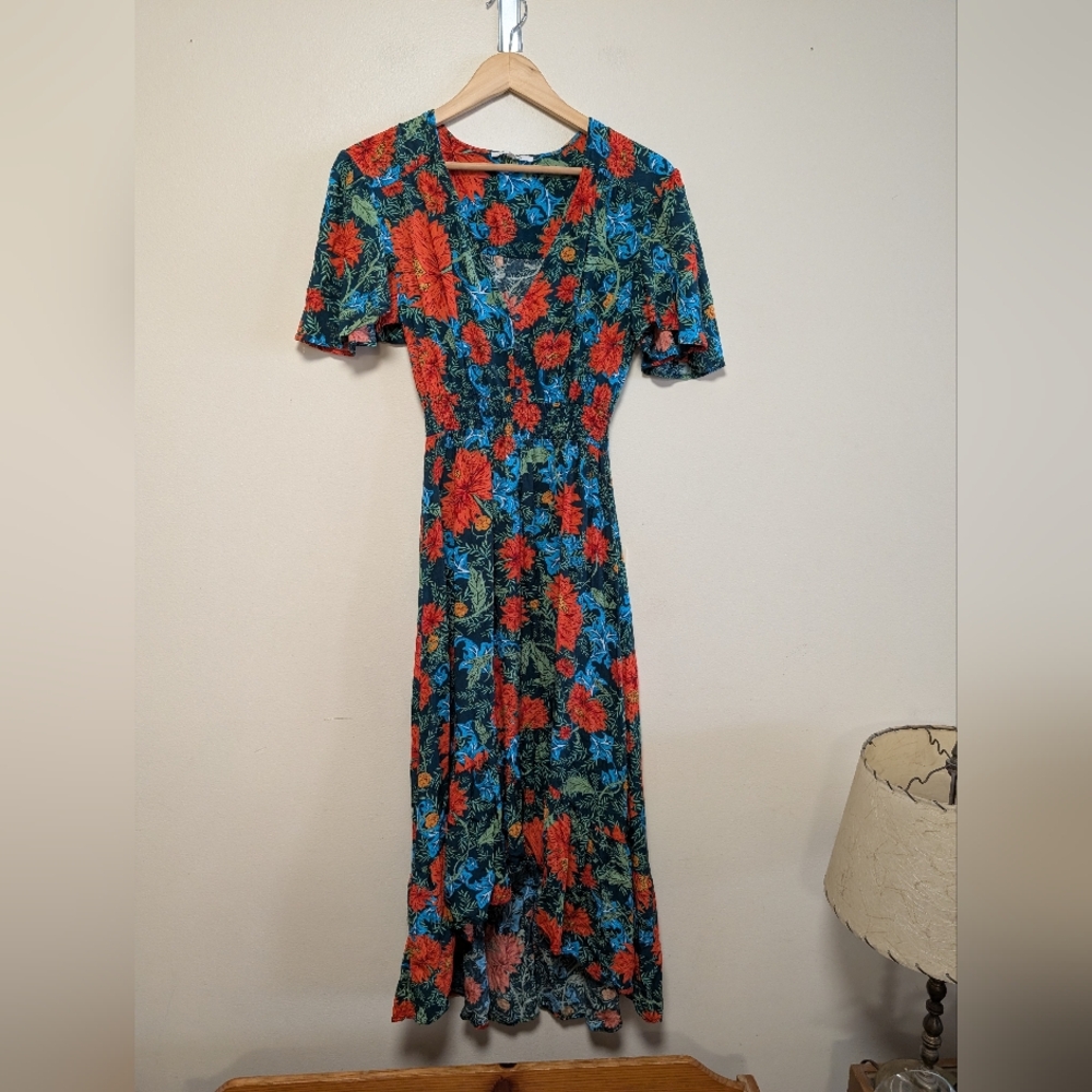 Abel the Label Fantasy Floral tiered high-low midi dress S